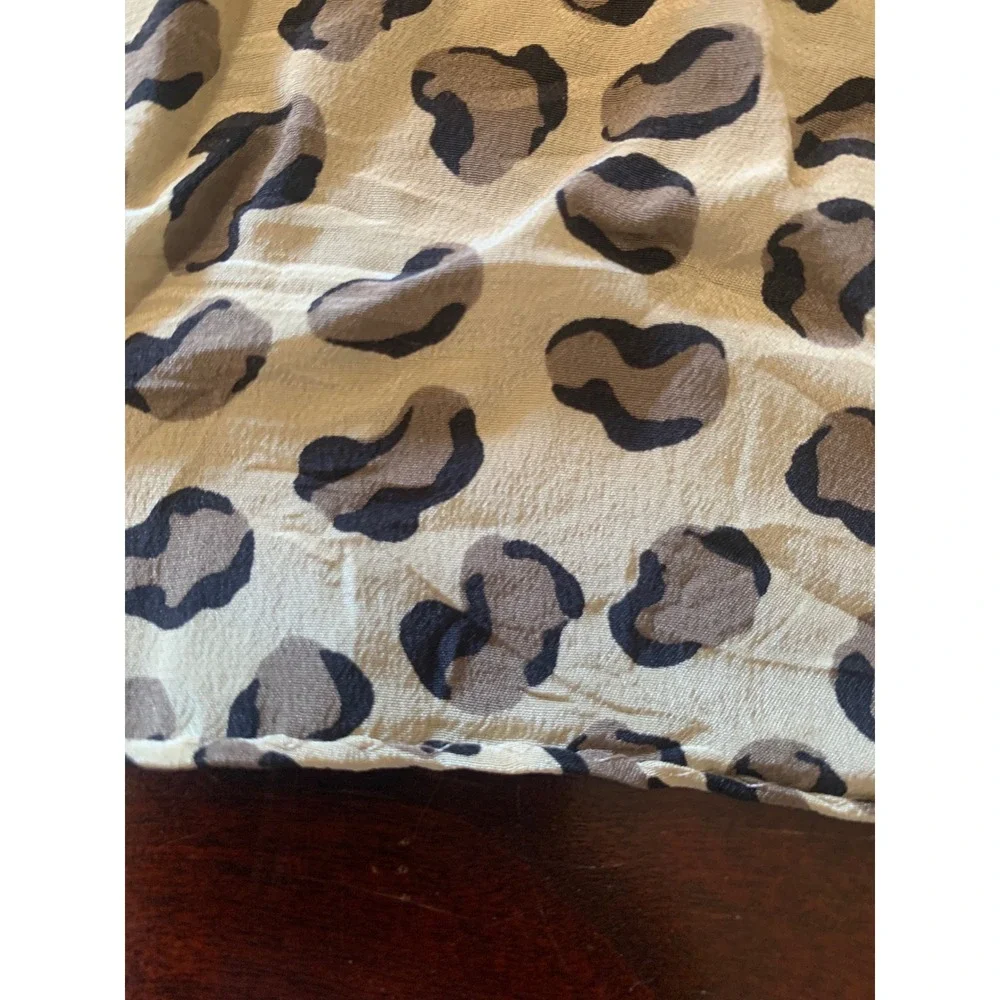 Casca Scarfs Tan Leopard Print 100% Silk Scarf Made in Korea Hand Rolled Hem